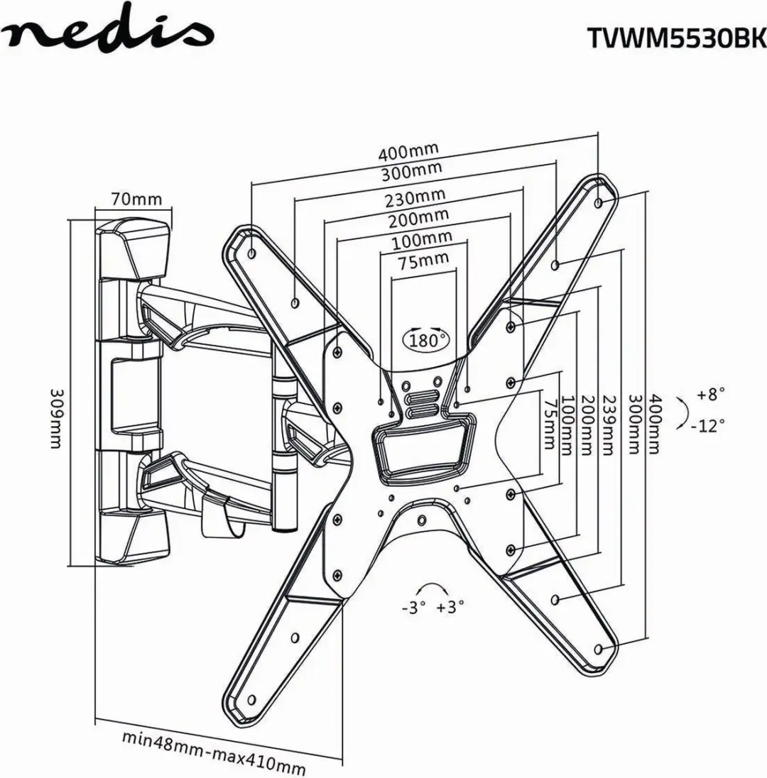Nedis TVWM5530BK Draai-Kantel TV-Muurbeugel 30kg - Zwart