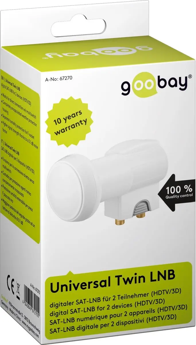 Goobay Universele Twin LNB 40mm - Verguld