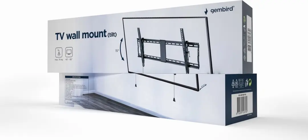 Gembird WM-90T-01 TV Wandbeugel 43-90" - Kantelbaar - VESA tot 800x400mm - Zwart