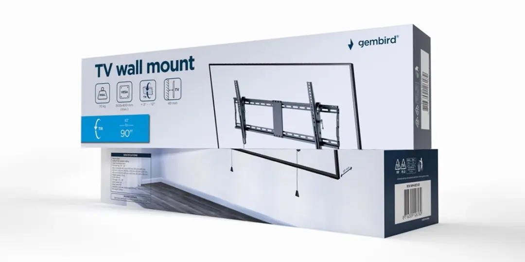 Gembird WM-90T-01 TV Wandbeugel 43-90" - Kantelbaar - VESA tot 800x400mm - Zwart - afbeelding 6 van 6