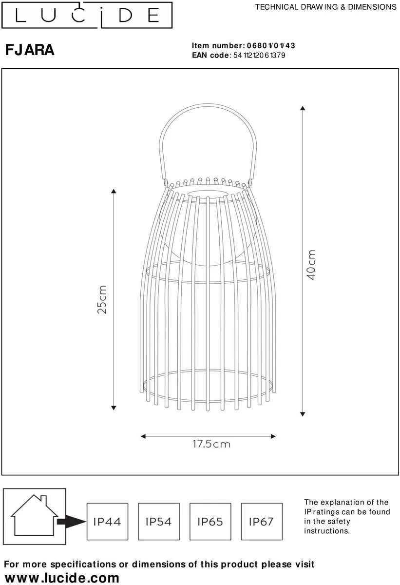 Lucide FJARA Oplaadbare Tafellamp - Ø17,5cm LED 3000K IP44 Bruin - afbeelding 6 van 6