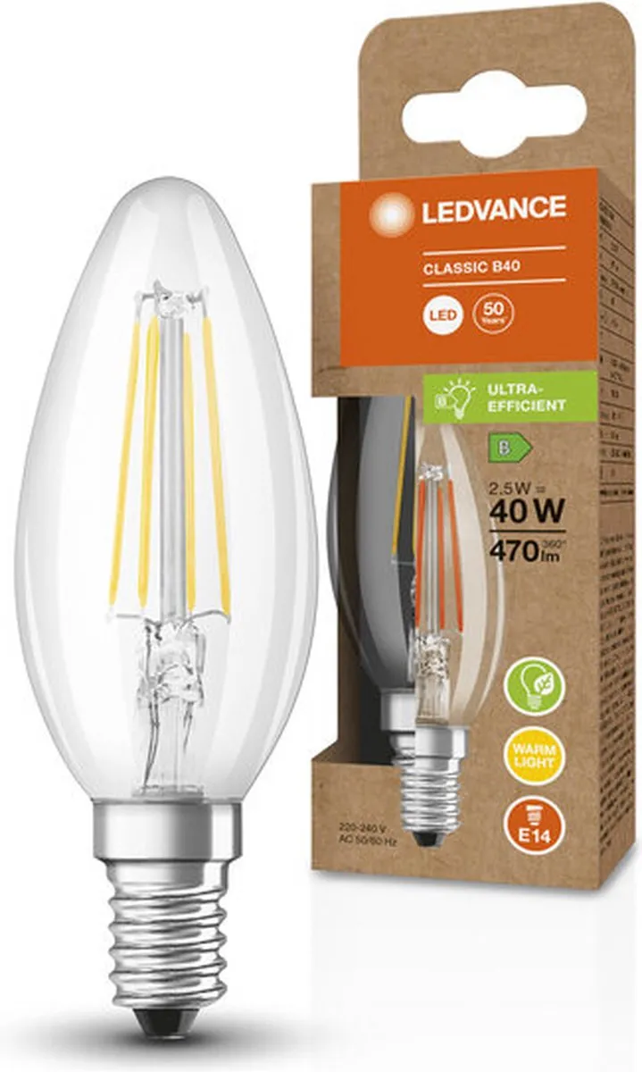 LEDVANCE Classic Superior E14 Kaarslamp 2.5W 470lm - Zeer Warm Wit