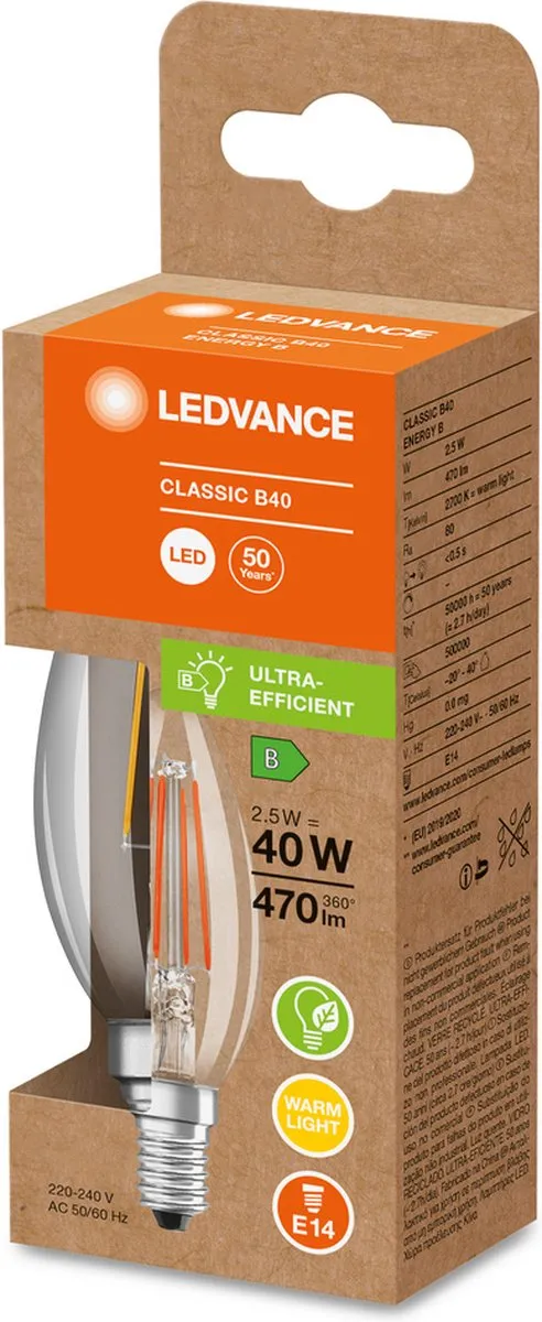 LEDVANCE Classic Superior E14 Kaarslamp 2.5W 470lm - Zeer Warm Wit
