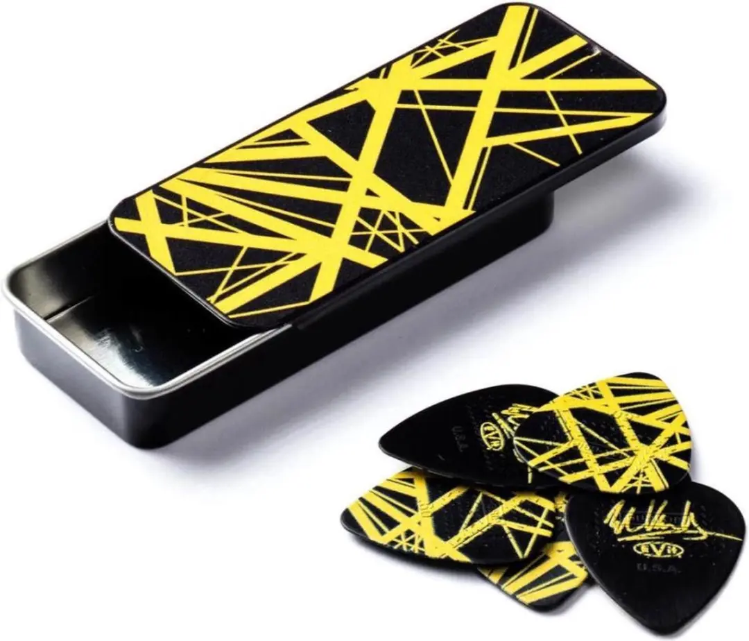 Dunlop EVH PT04 Black Pick Set - 6 Stuks - Geel gestreept