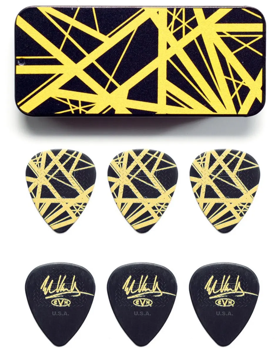 Dunlop EVH PT04 Black Pick Set - 6 Stuks - Geel gestreept