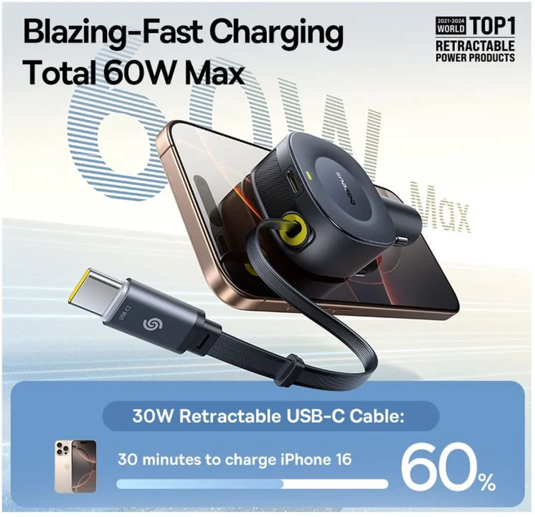 Baseus PrimeTrip VR2 Autolader 60W - Zwart - afbeelding 6 van 6
