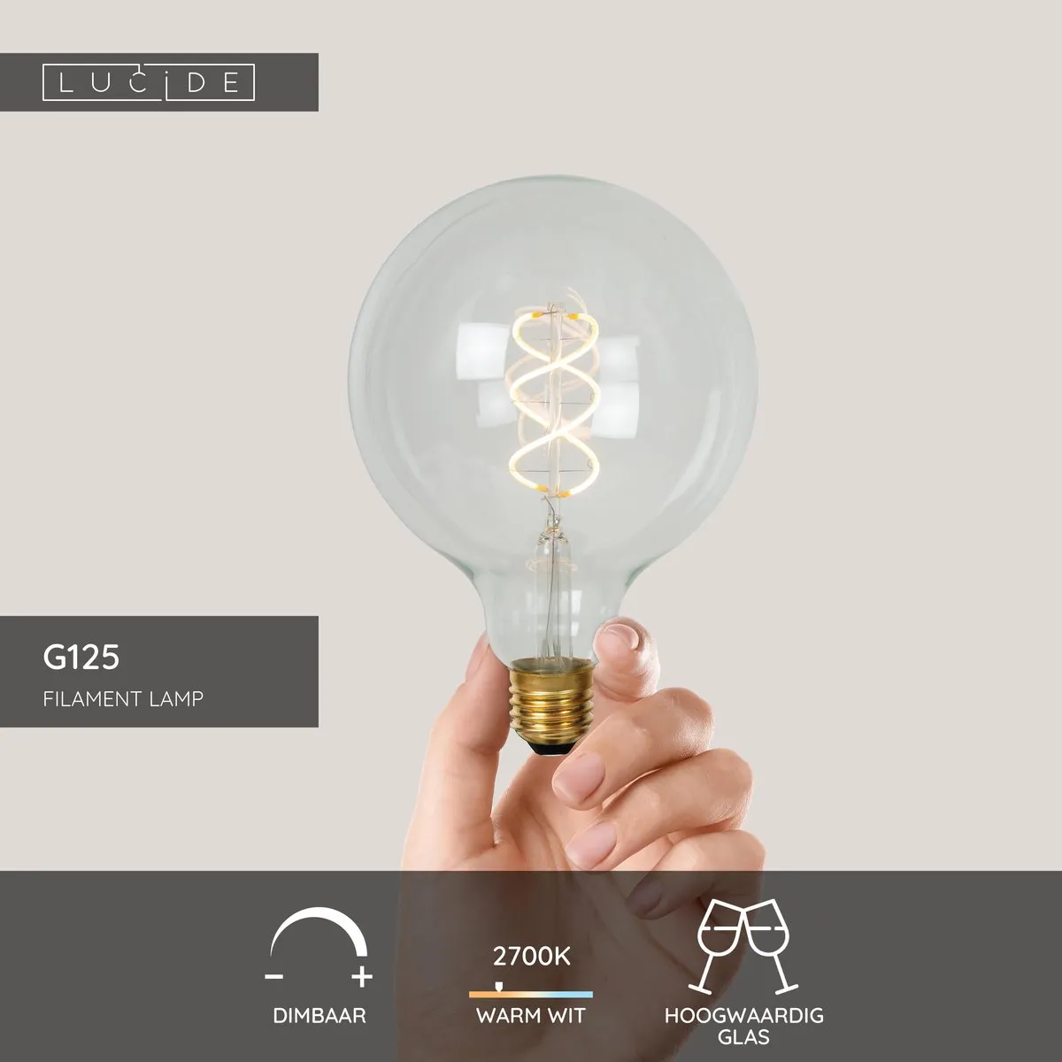 Lucide G125 LED Filamentlamp 4,9W E27 - Ø12,5cm Transparant