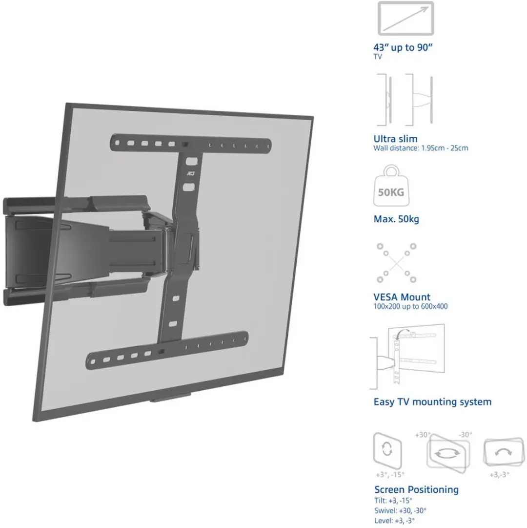 ACT Full Motion TV Wandsteun AC8357 - 43" tot 90" - Zwart