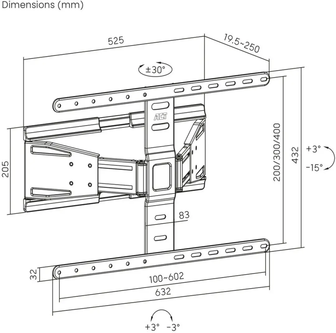 ACT Full Motion TV Wandsteun AC8357 - 43" tot 90" - Zwart