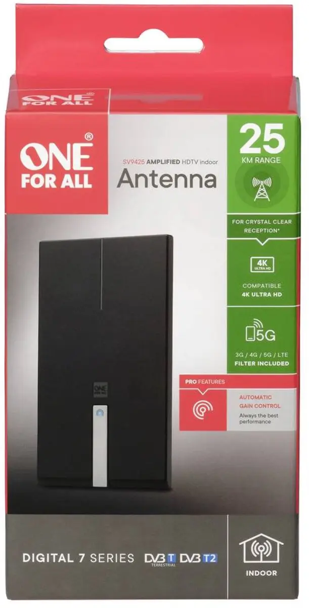 One For All SV9425 Actieve DVB-T/T2 Antenne - Zwart