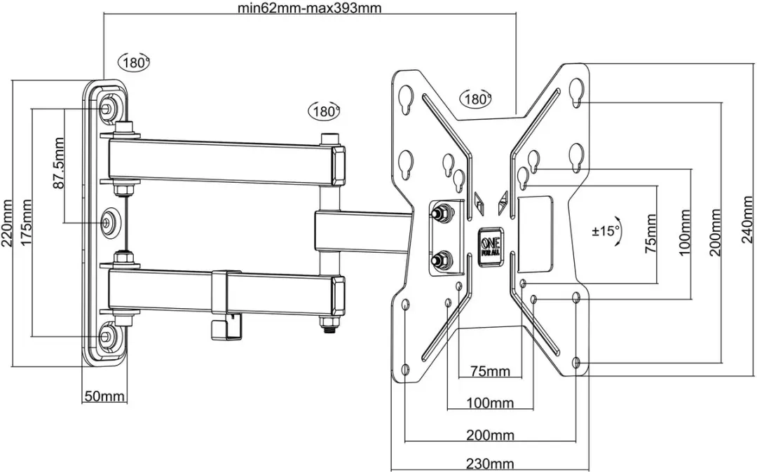 One For All WM2251 Smart Line TV-Beugel - 13-43" - 30kg - Zwart