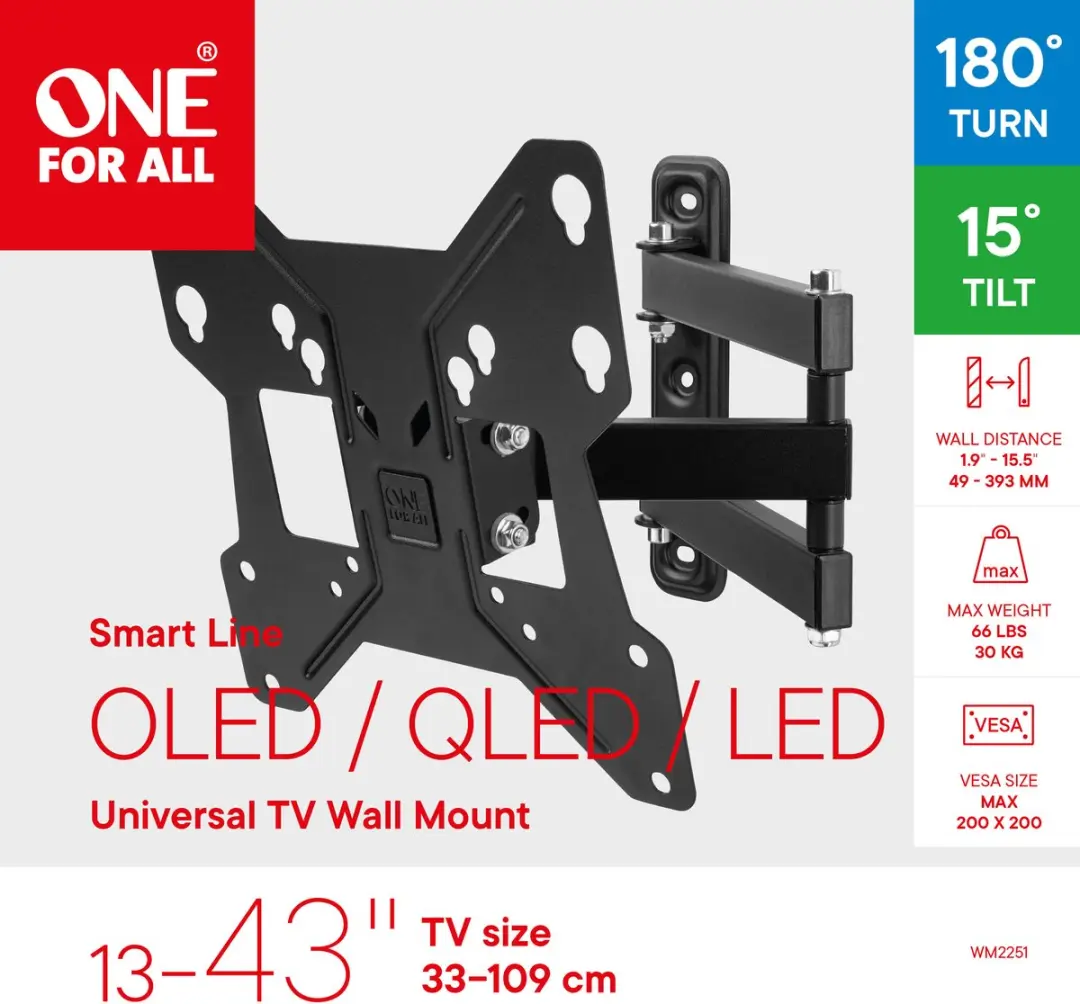 One For All WM2251 Smart Line TV-Beugel - 13-43" - 30kg - Zwart