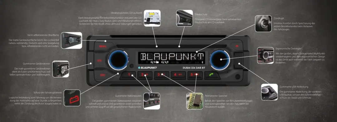 Blaupunkt Dubai 324 DAB BT Autoradio - Enkel DIN - 50W