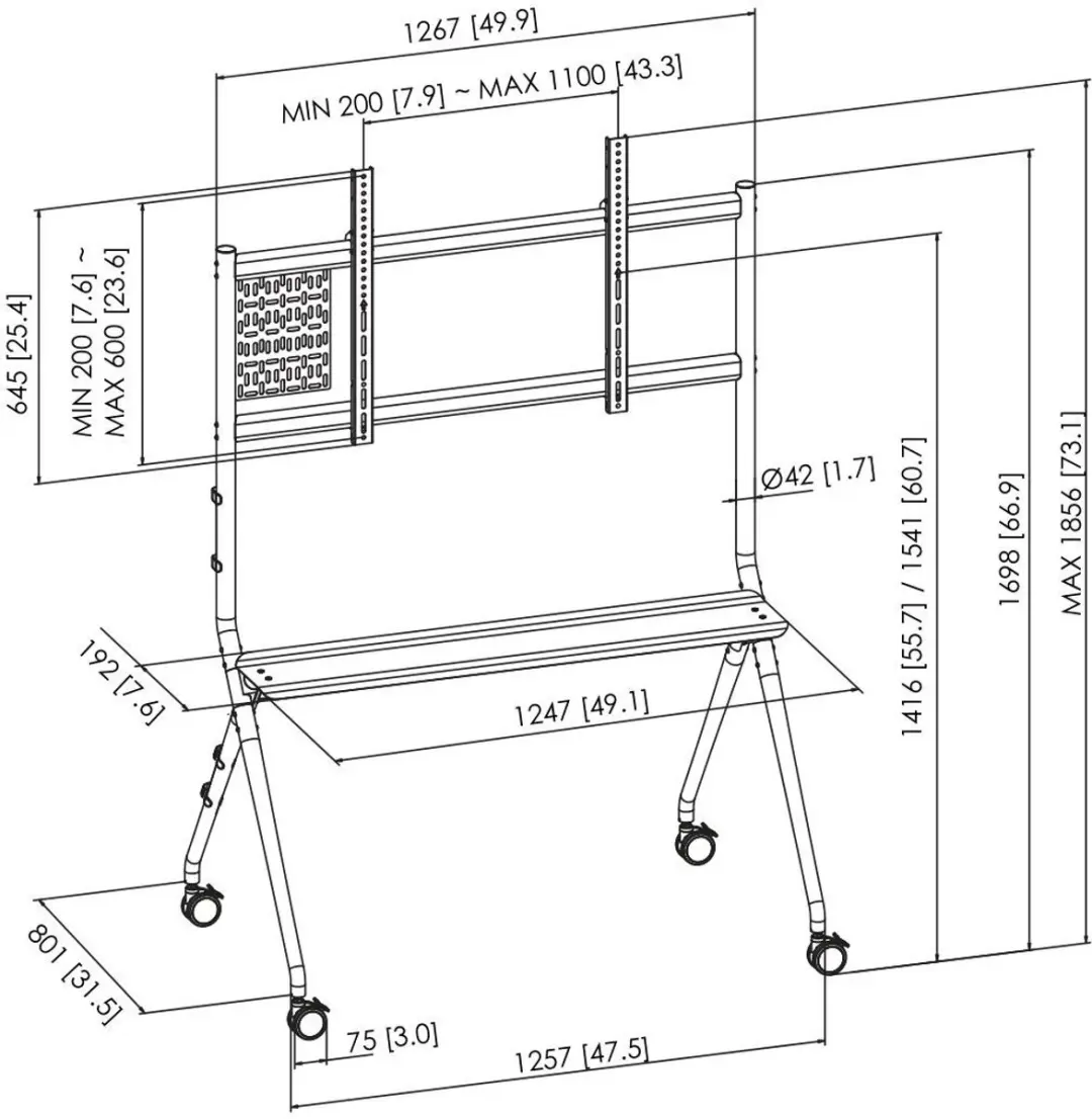 Vogel's ESSENTIAL T1021 TV Trolley 65-98" - Max 120 kg - Zwart
