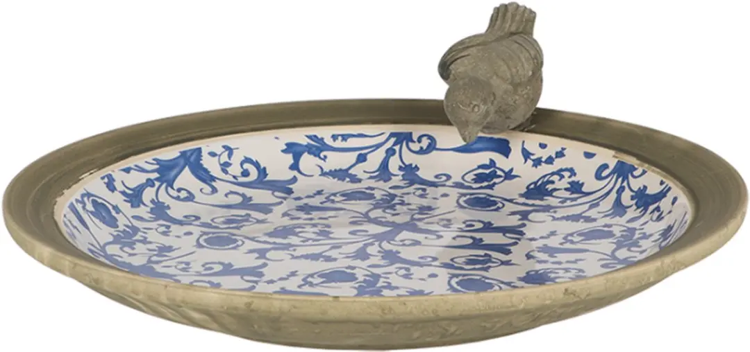Esschert Design Keramiek Vogelbad Tafelmodel - 33,5x33,5x10,8cm - Grijs/Blauw