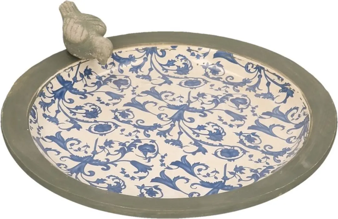 Esschert Design Keramiek Vogelbad Tafelmodel - 33,5x33,5x10,8cm - Grijs/Blauw
