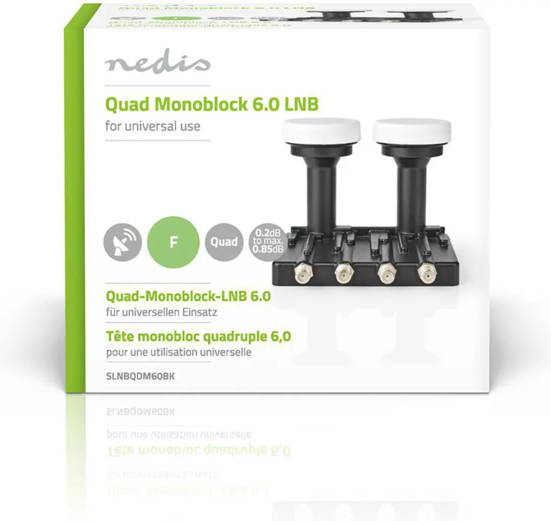 Nedis LNB Quad Monoblock 6° SLNBQDM60BK - 0.85 dB - Zwart