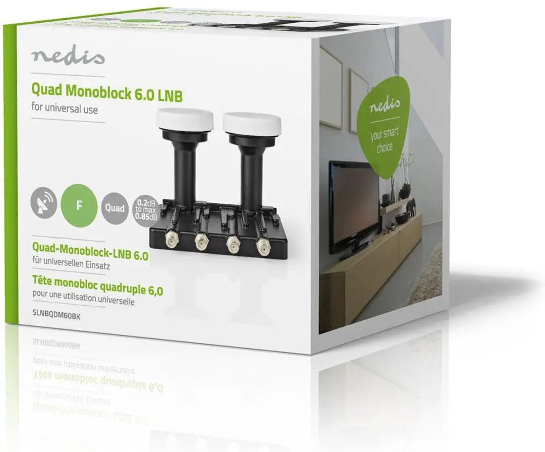 Nedis LNB Quad Monoblock 6° SLNBQDM60BK - 0.85 dB - Zwart - afbeelding 6 van 6