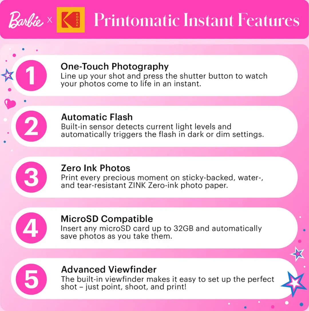 Kodak Printomatic Barbie Signature Style Pocket Printer - Roze