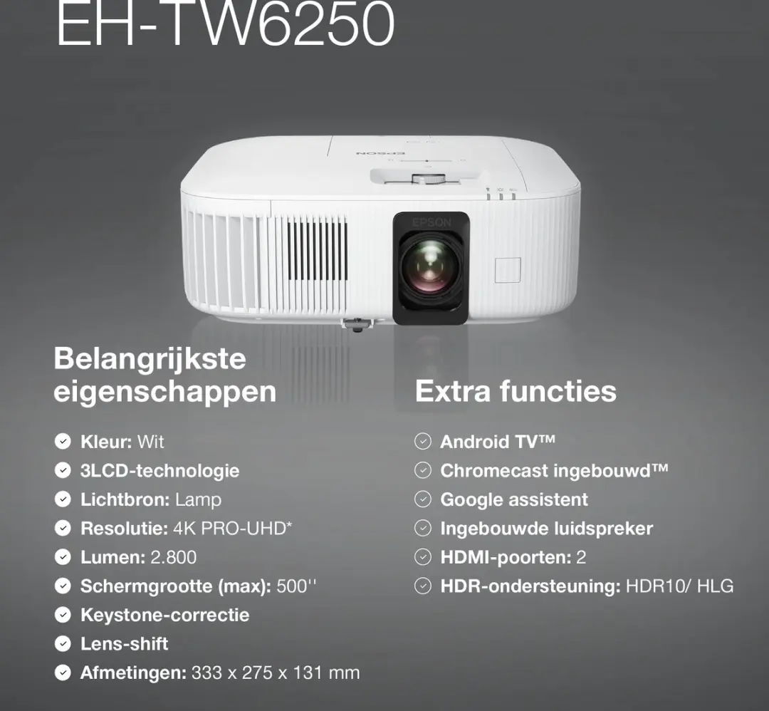 Epson EH-TW6250 Beamer - Android TV - Wit