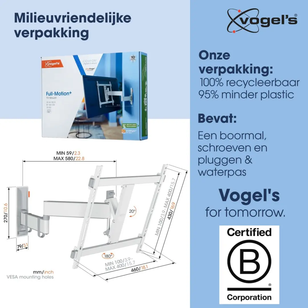 Vogel's COMFORT TVM 3445 TV-Beugel 32-65" - Wit - 25kg - VESA 400x400