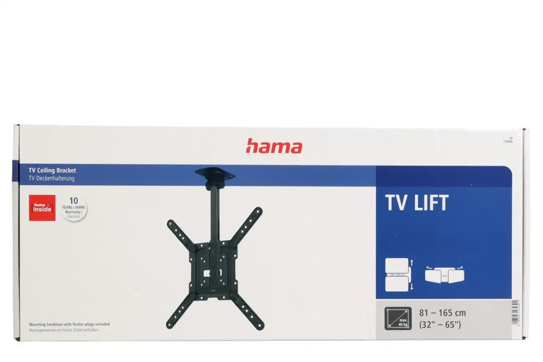 Hama 00220877 TV-beugel Plafond - 65" - Kantelbaar & Zwenkbaar - 40kg - Zwart - afbeelding 6 van 6