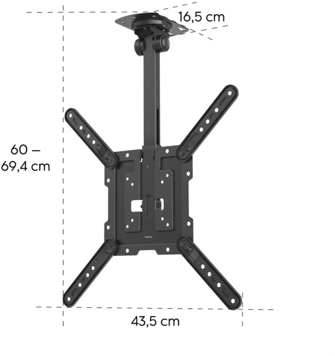 Hama 00220877 TV-beugel Plafond - 65" - Kantelbaar & Zwenkbaar - 40kg - Zwart