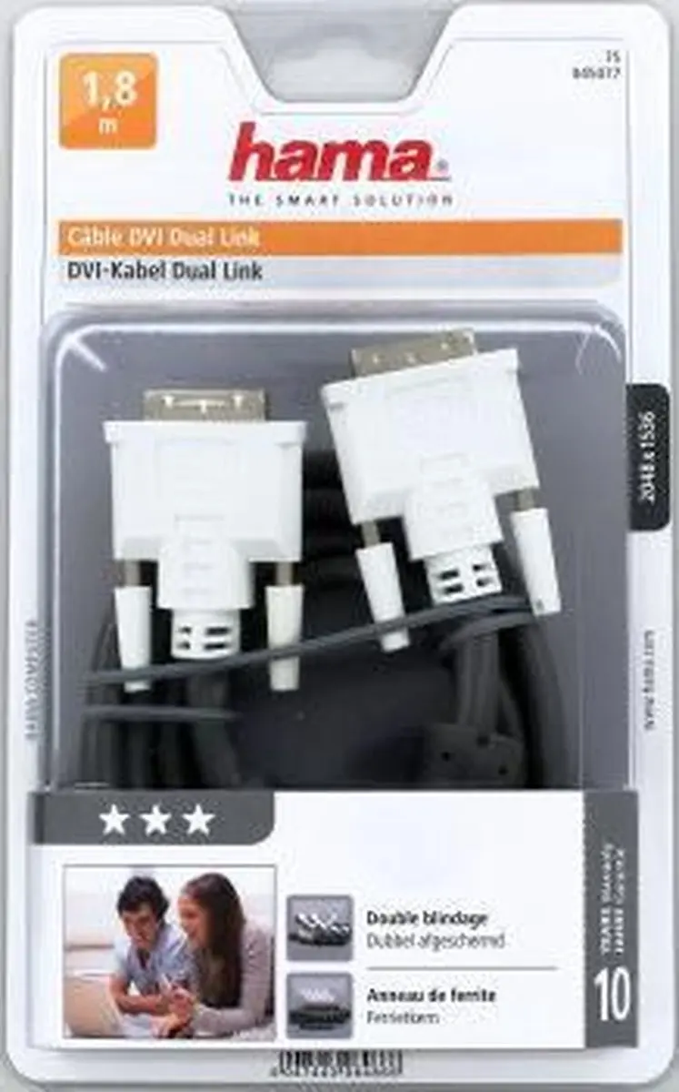 Hama DVI Dual Link Kabel 1.8m - MPN 75045077 - Grijs
