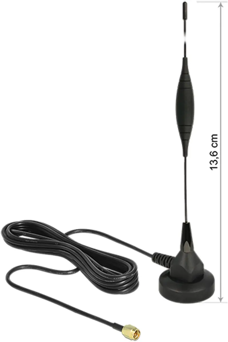 Delock GSM-antenne SMA-plug 5 dBi - Magnetisch - 3m RG-174 - Zwart