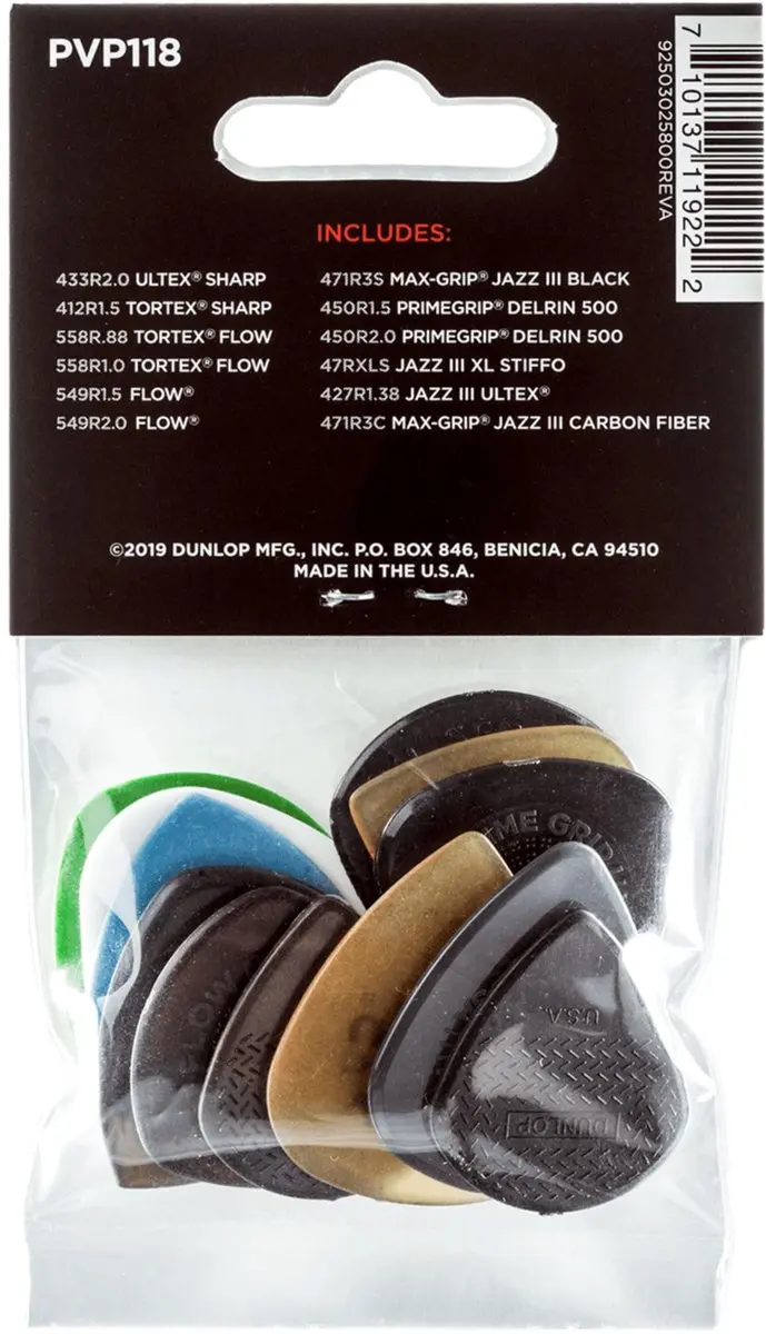 Dunlop PVP118 Shred Plectrum Variety - 12 Stuks 1.0mm-2.0mm
