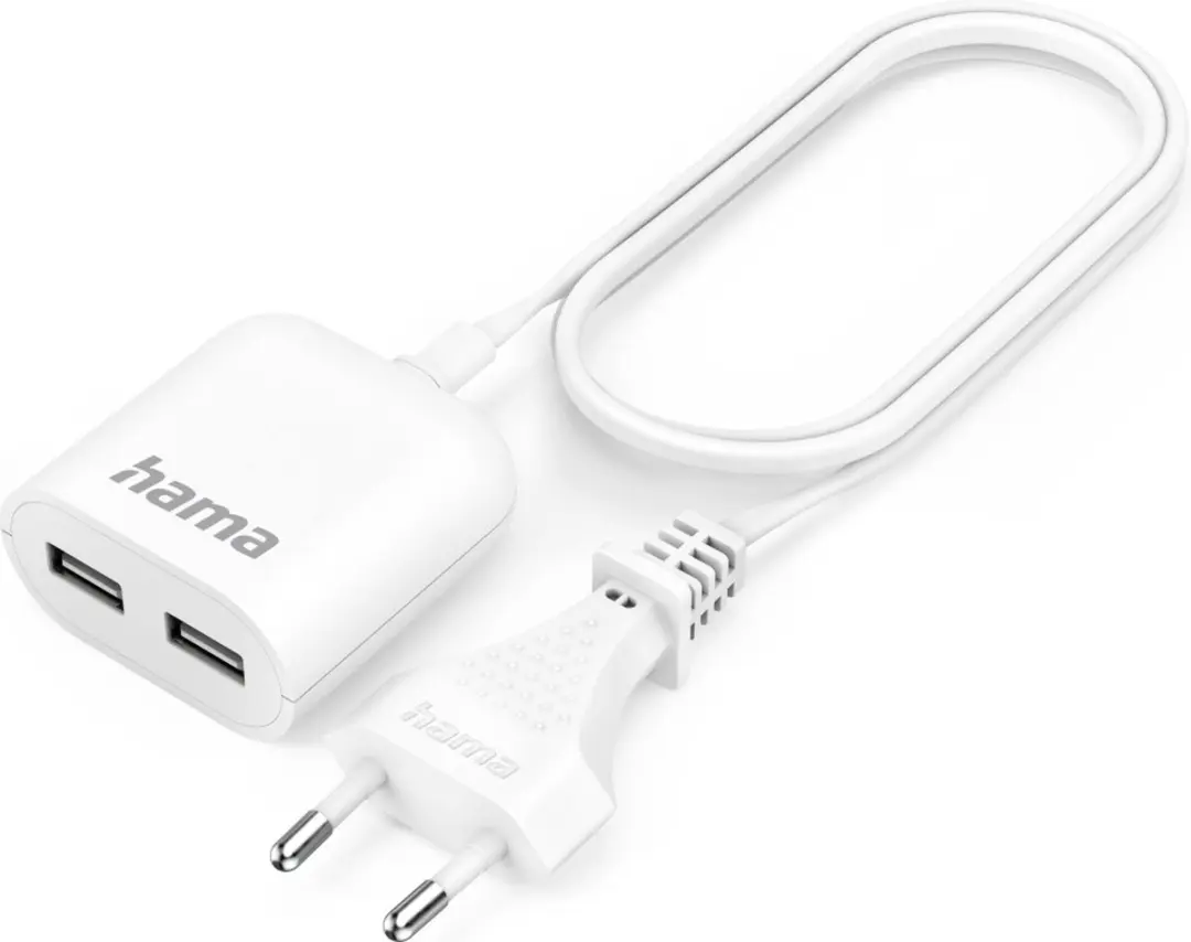 Hama USB-Netadapter 2x USB-A 2,4A - 1,9m Kabel - Wit
