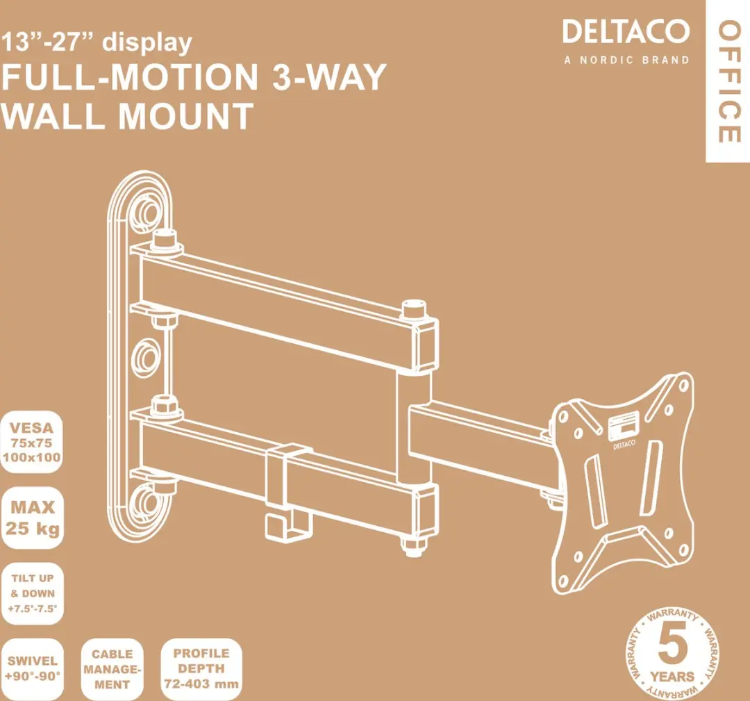 Deltaco ARM-0251 TV Beugel - Kantelbaar Draaibaar 25kg - Zwart