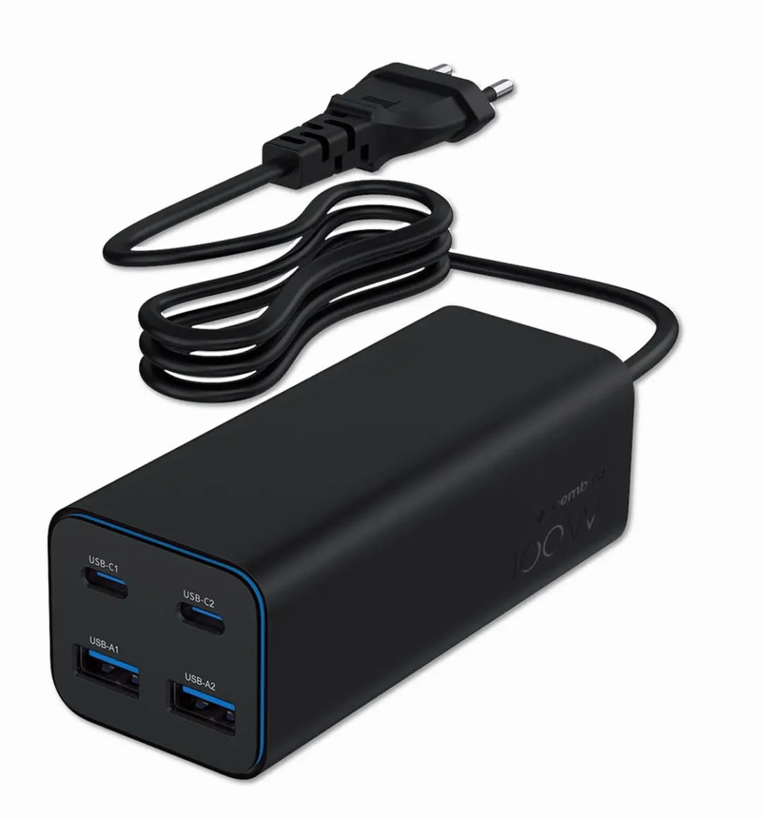 Gembird 100W GaN USB-C Oplader 4 Poorten