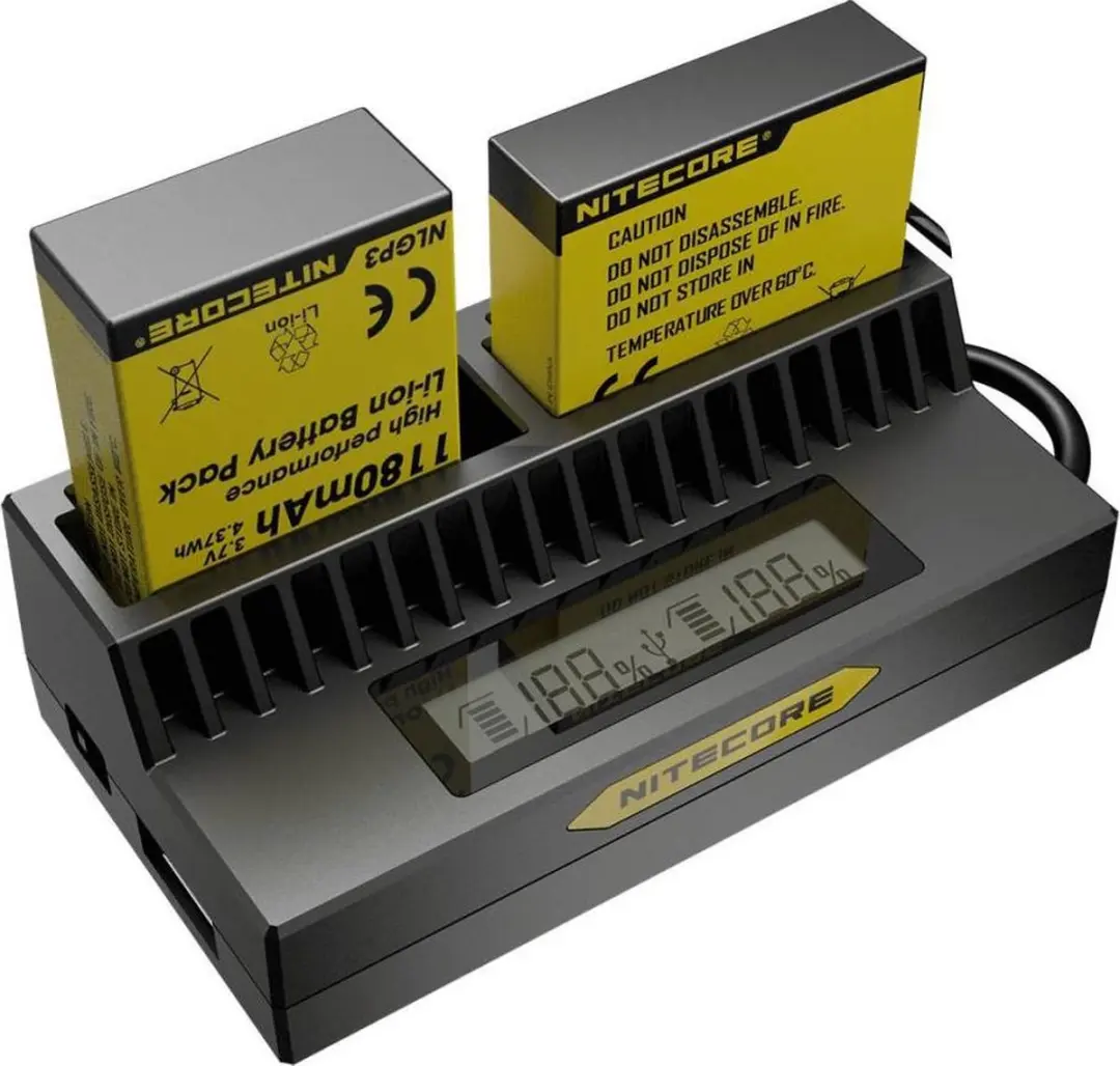 Nitecore UGP4 Camera Batterijlader - GoPro 3/4 - 2x Uitgang - Geel/Zwart