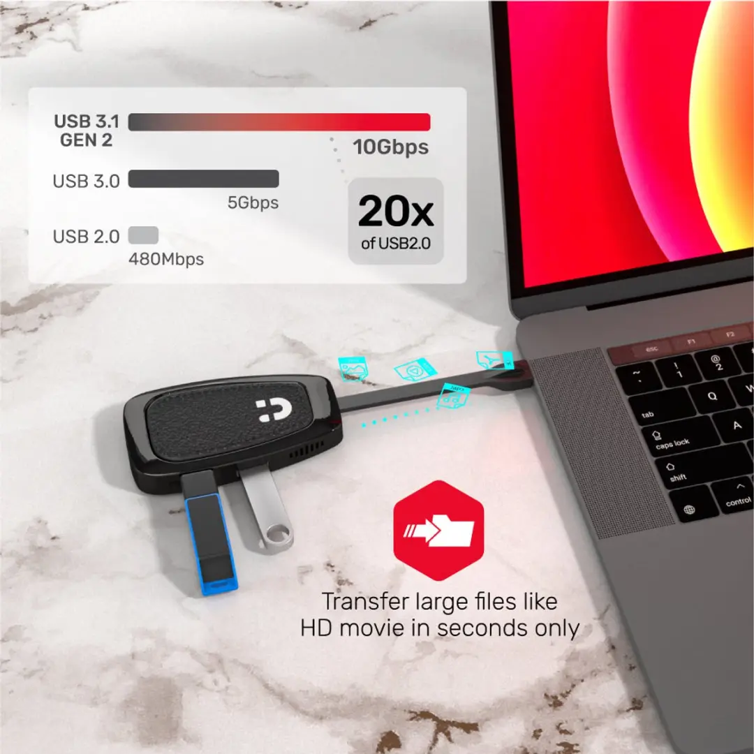 Unitek D1053A USB-C Hub - 10Gbps HDMI 4K PD 100W - Zwart