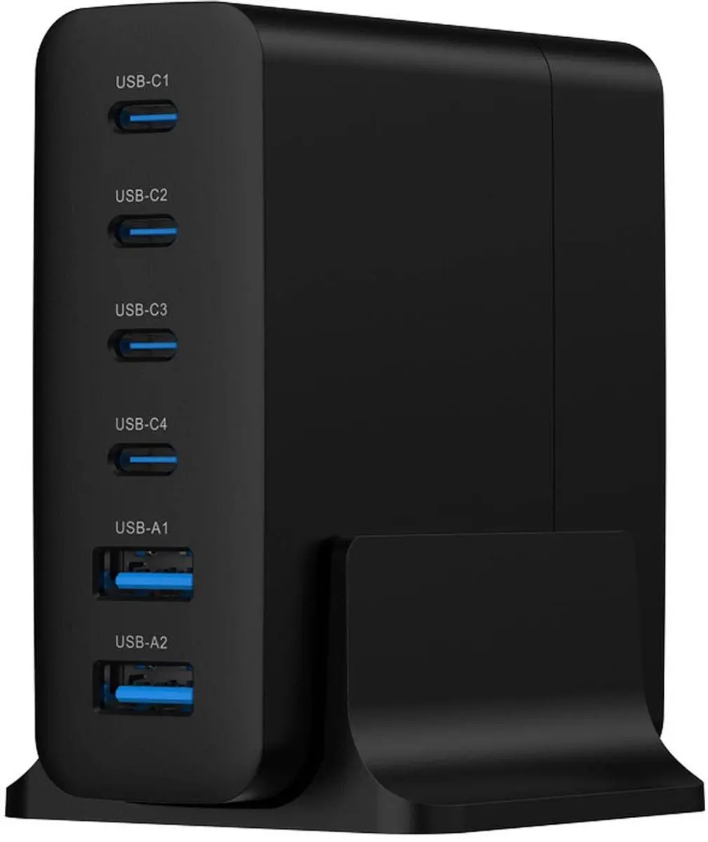 Gembird 75W GaN USB-C Oplader 6 Poorten