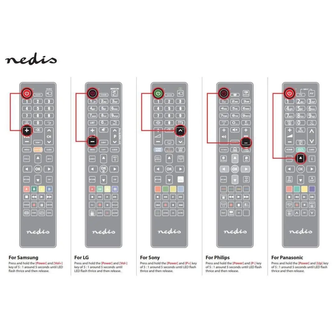 Nedis TVRC4051BK Reserve-afstandsbediening - Kleurenmix - o.a. LG/Panasonic/Philips/Samsung/Sony