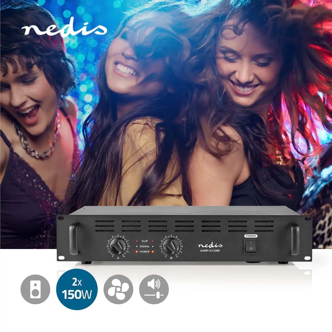 Nedis PA-Versterker AAMP16120BK - 2x150W @4Ω - 2 Kanalen - 2U