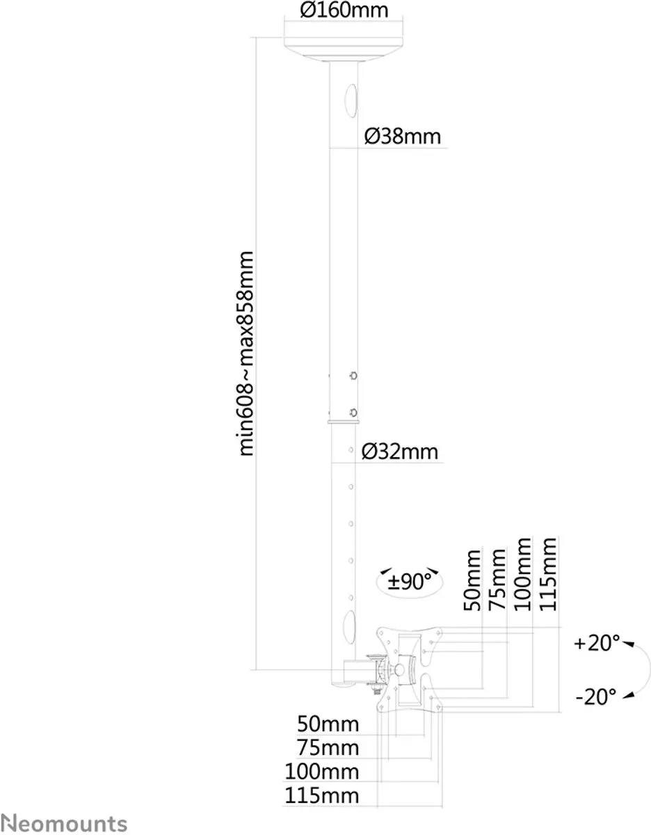 Neomounts FPMA-C050SILVER TV Plafondbeugel - 30" - Zilver - afbeelding 6 van 6