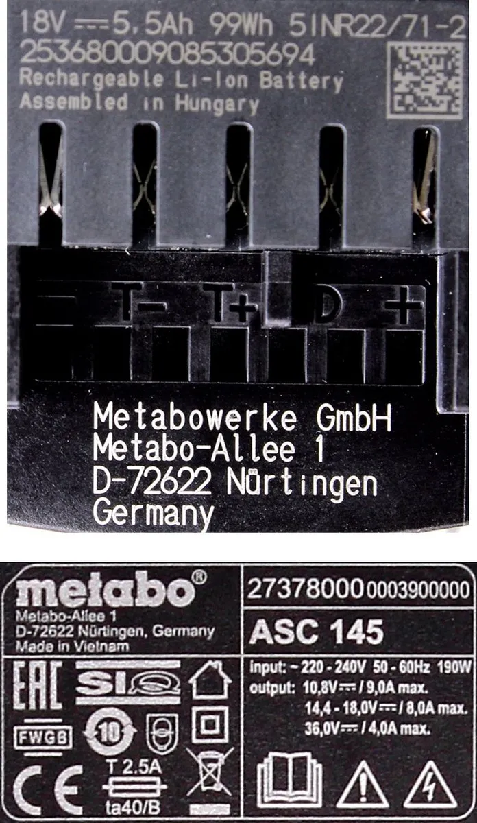 Metabo 18V LiHD Accu Basisset 5,5Ah - Incl. Oplader ASC 145