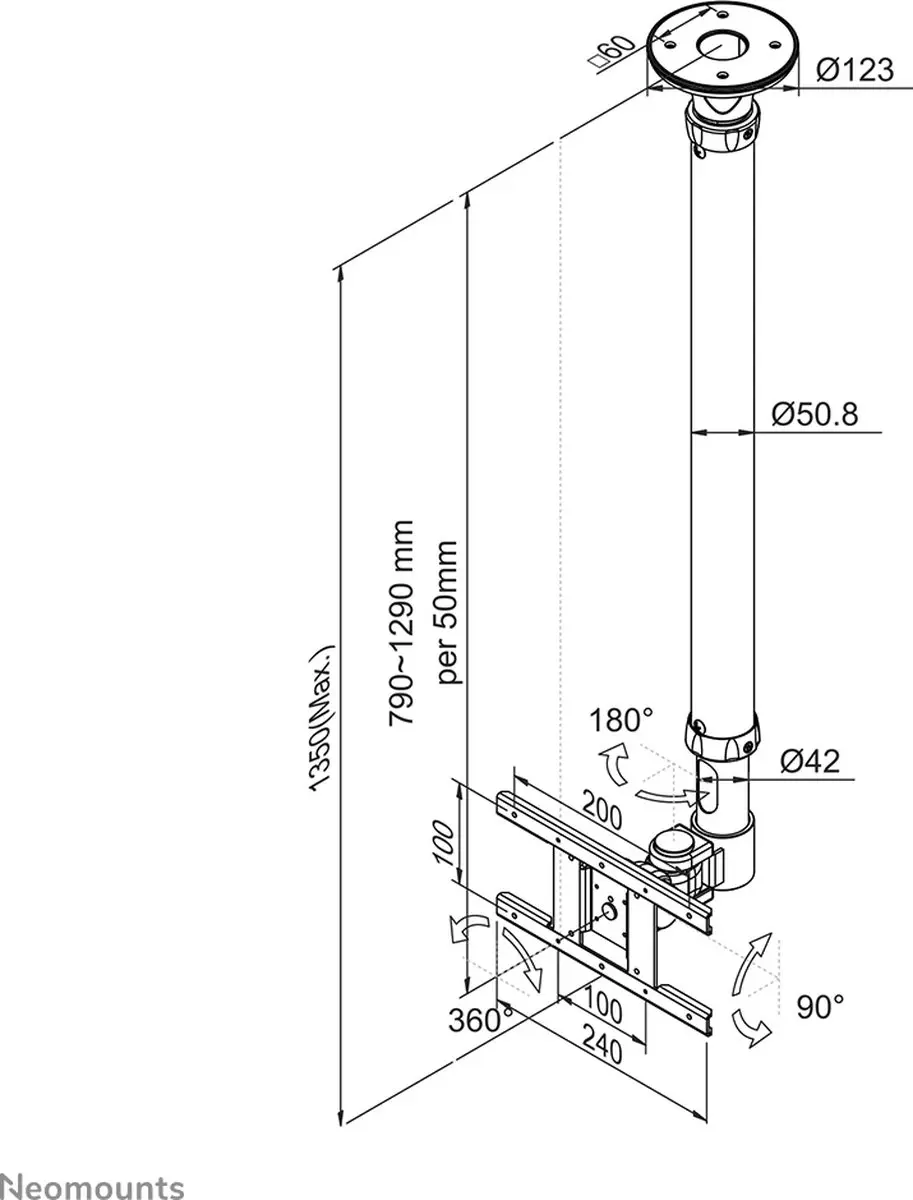 Neomounts FPMA-C100 Plafondbeugel Wit - t/m 30"