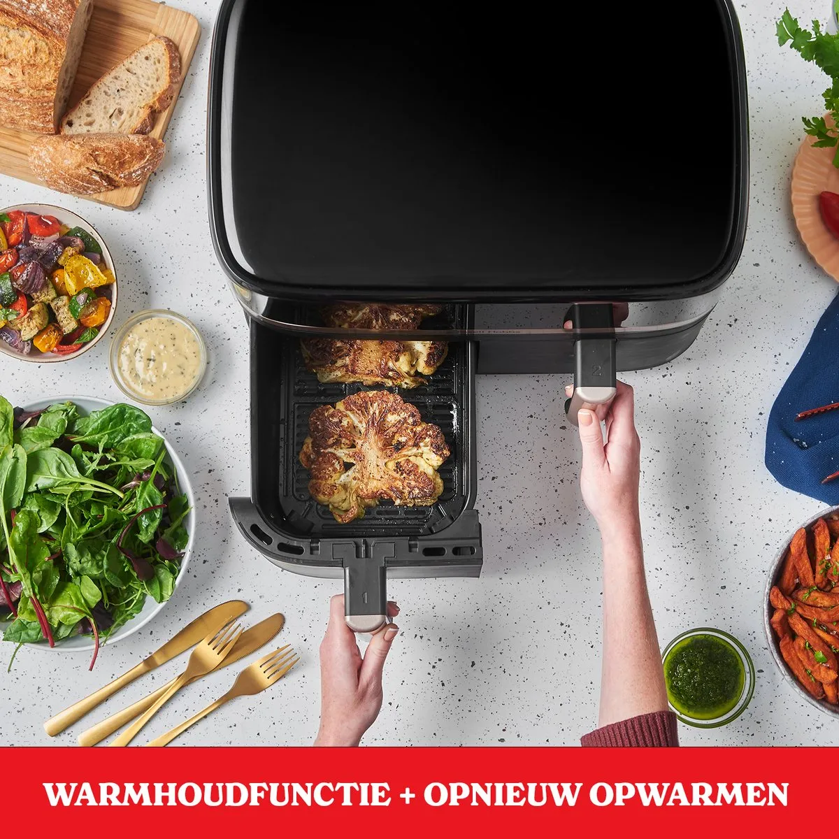 Russell Hobbs Satisfry Dual Basket 27680-56 Airfryer 9L - Zwart/Champagne - afbeelding 6 van 6
