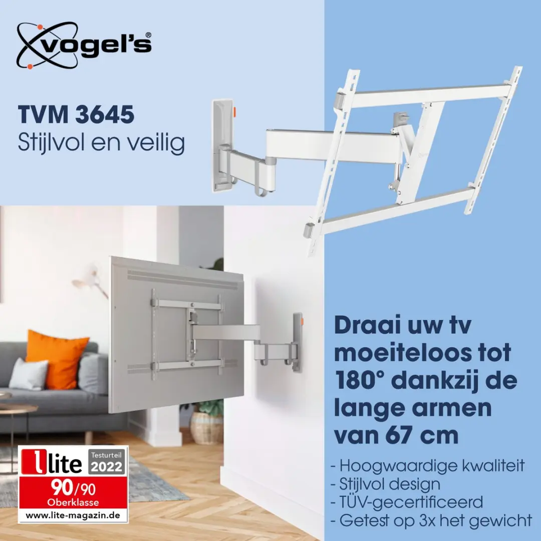 Vogel's COMFORT TVM 3645 TV-Beugel 40-77" - Wit - 35kg - VESA 600x400