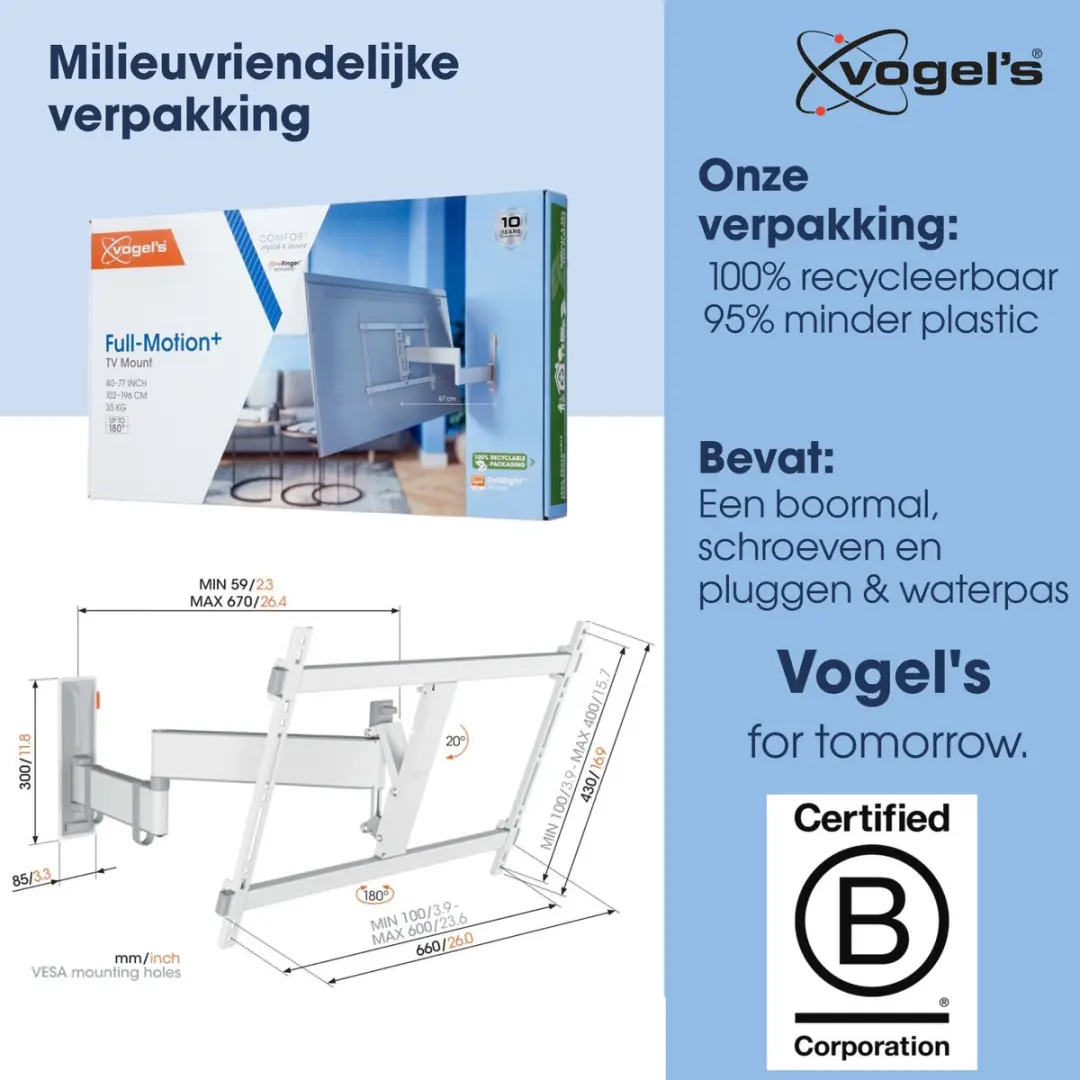 Vogel's COMFORT TVM 3645 TV-Beugel 40-77" - Wit - 35kg - VESA 600x400