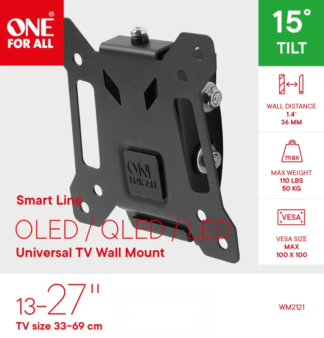 One For All WM2121 Smart Line TV Wandsteun - Kantelbaar - Zwart