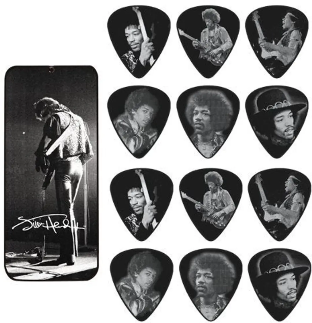 Dunlop Jimi Hendrix Plectrums Medium - 6 Stuks - Silver Portrait