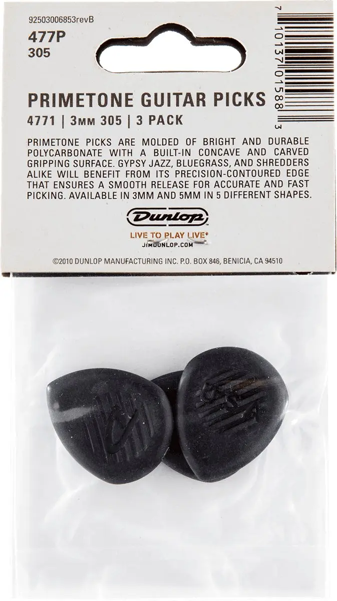 Dunlop Primetone 305 Plectrum - Sharp Tip 3.00mm - 3 Stuks