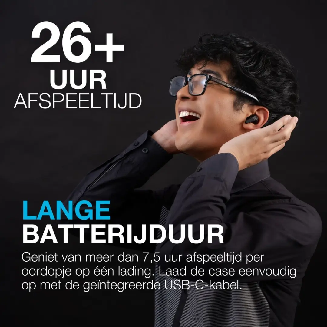 JLab Go Pods ANC IEUEBGOPODSRBLK124 Oordopjes - 26u Batterij - Hybrid ANC - Zwart