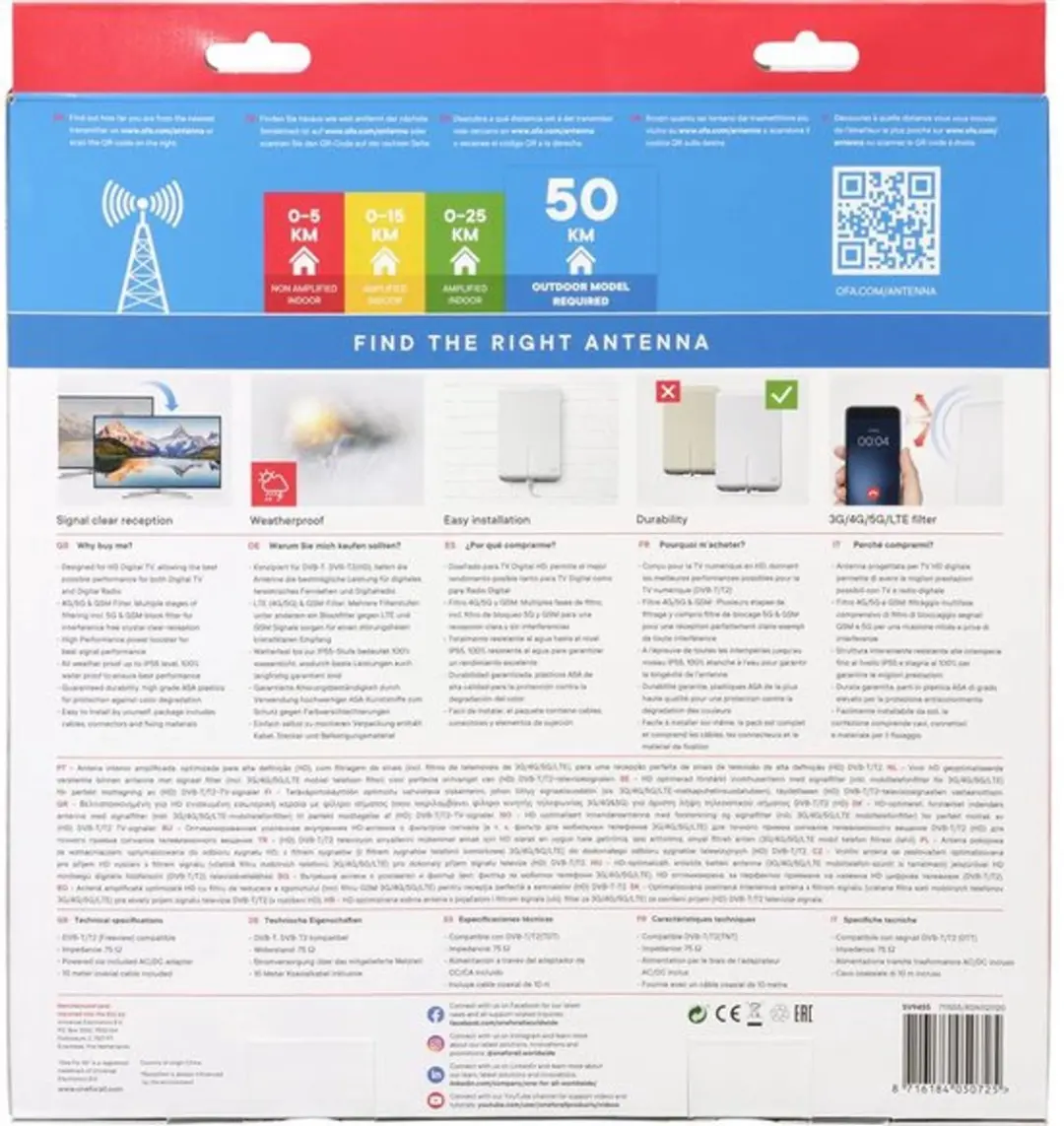One For All SV 9455-5G DVB-T/T2 Antenne Buiten - Wit - afbeelding 6 van 6