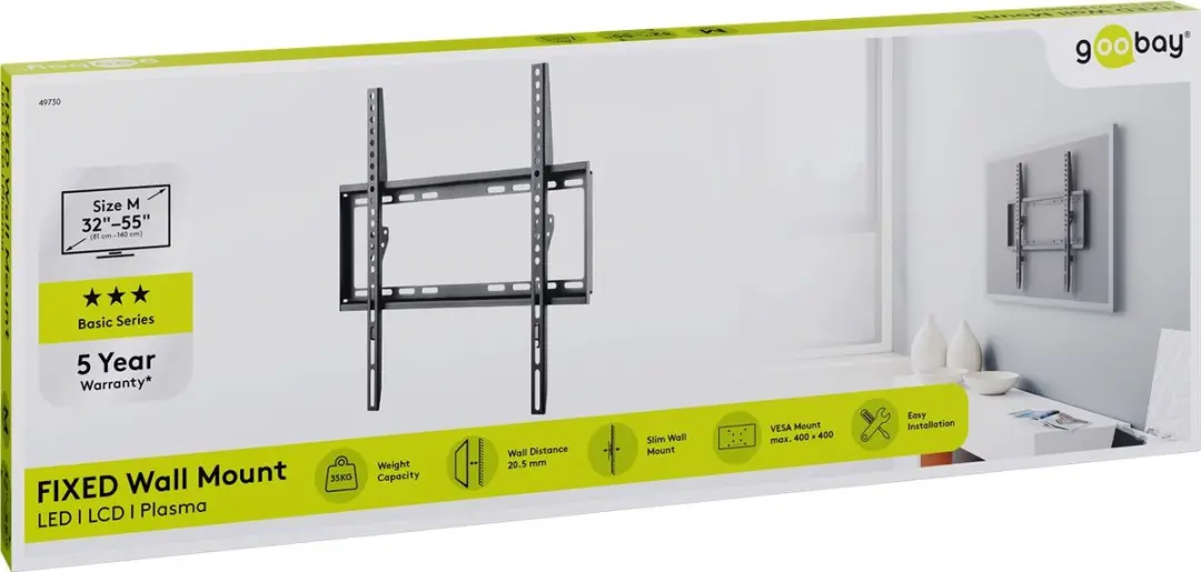 Goobay Basic series Fixed M Wandbeugel 55" - VESA 300x200mm - Zwart